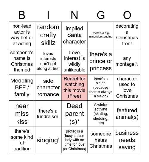 Hallmark / Lifetime Christmas Movie Drinking Bingo Card