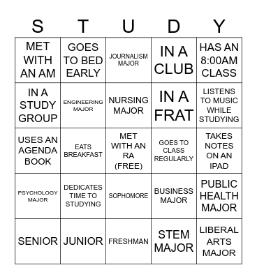 Study Buddy Bingo Card
