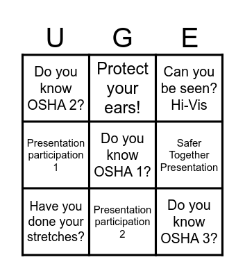 Safer Together Bingo Card