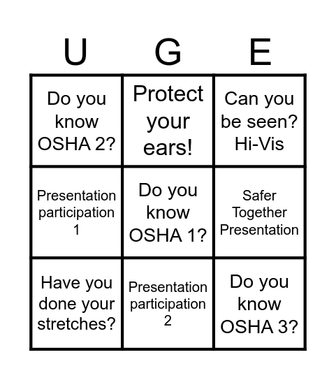 Safer Together Bingo Card