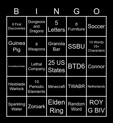 Infinite Craft Bingo Card