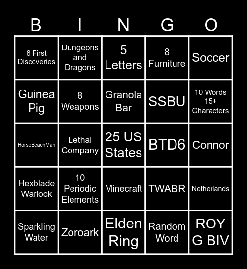 Infinite Craft Bingo Card