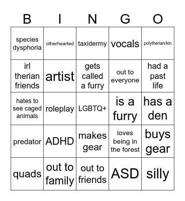 Therian bingo Card