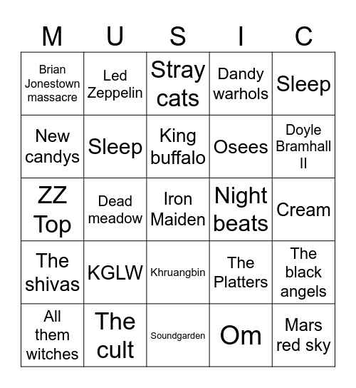 What Music Do You Have in Common With ____? Bingo Card