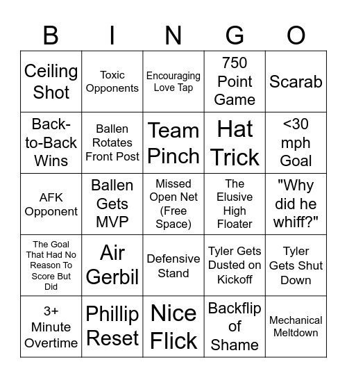 Rocket League Bingo 2 Bingo Card