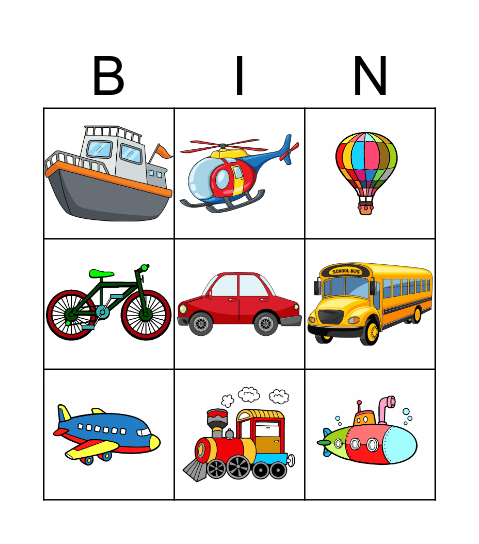 Medios de Transporte Bingo Card