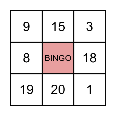 NUMBERS Bingo Card