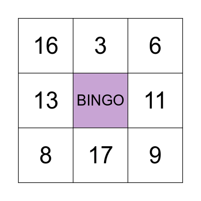 NUMBERS Bingo Card