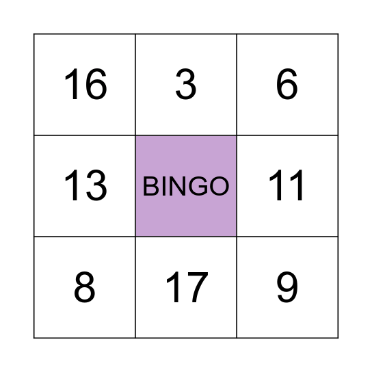 NUMBERS Bingo Card