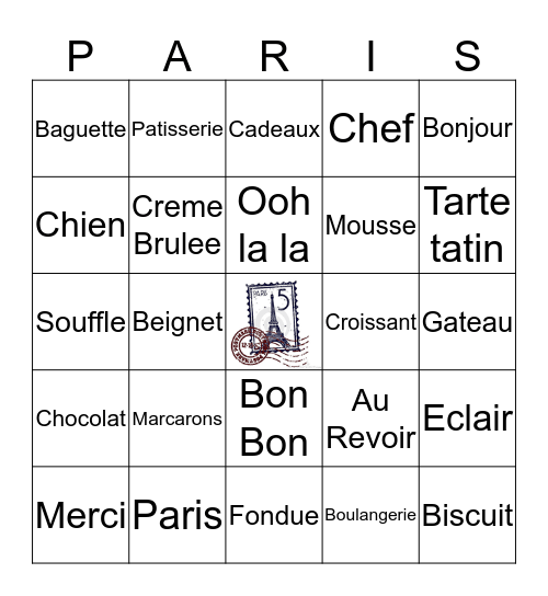 Claire's Paris Bingo Card
