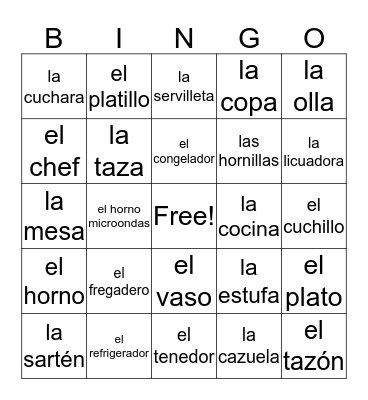 los utensilios y electrodomésticos Bingo Card