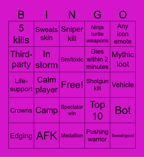 Fortnight bingo Card