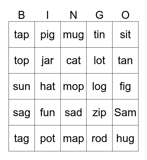 3-Letter Words Bingo Card