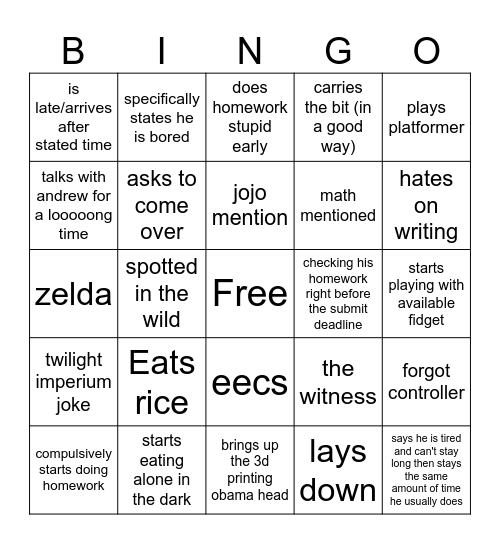 Nolan Bingo Card