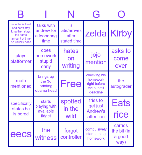 Nolan Bingo Card