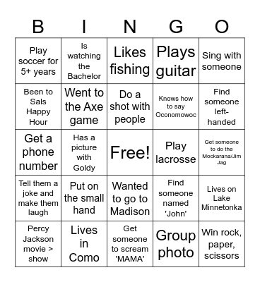 Bar Bingo Card