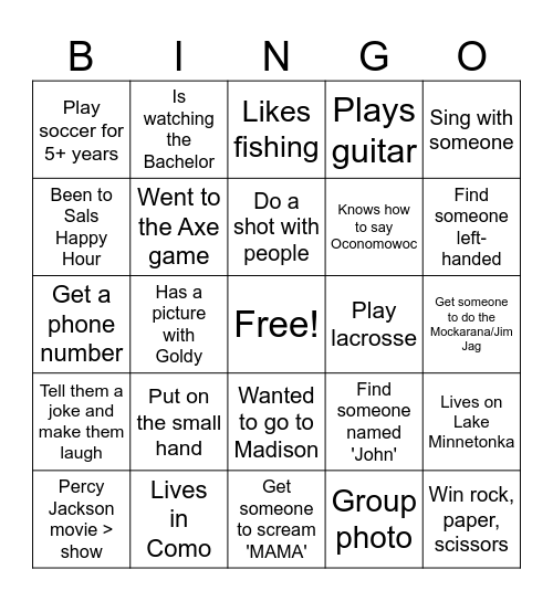 Bar Bingo Card