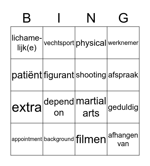 Vocabulary A en B Bingo Card