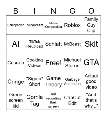 YT Shorts Bingo Card