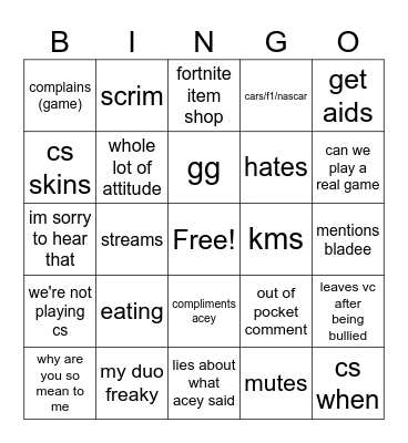 zae bingo Card