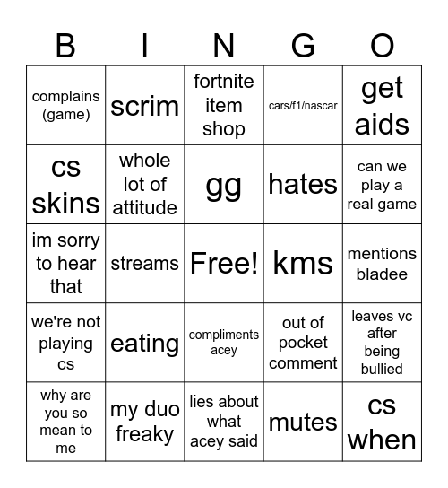 zae bingo Card