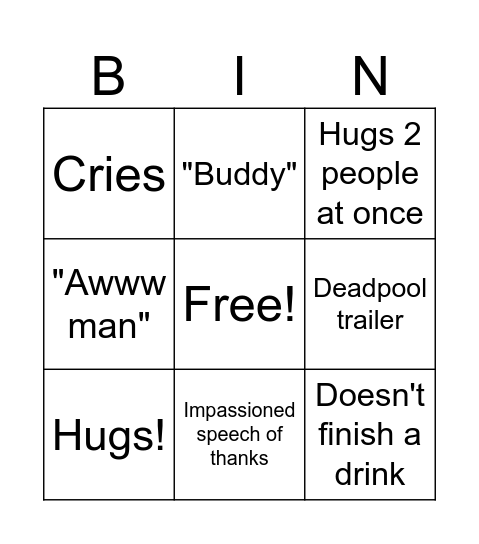 Jake Bingo Card