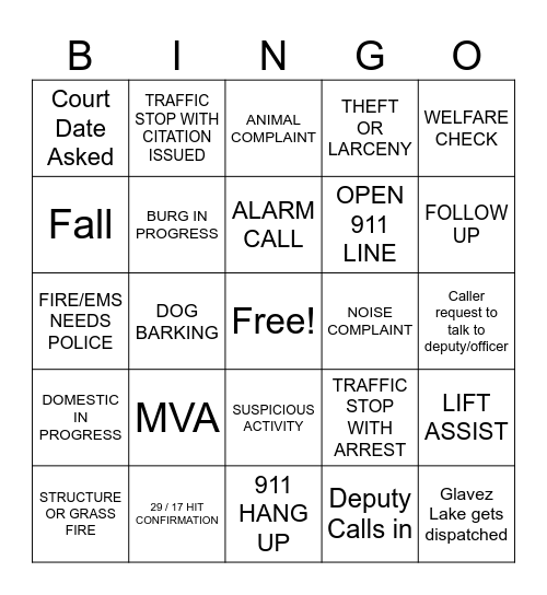 DISPATCH Bingo Card