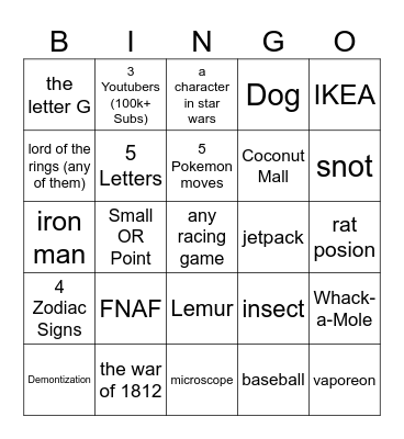 point crow bingo Card