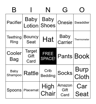 Brianna's Baby Shower Gift BINGO! Bingo Card