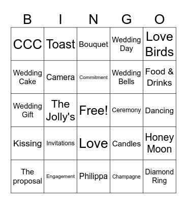 Phil's Bridal Shower Bingo Card
