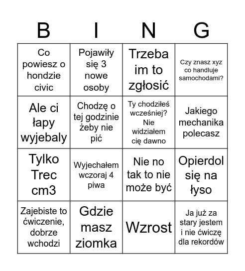 Bingo ziomek Bingo Card