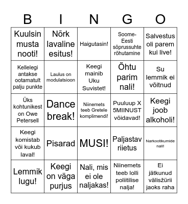 EESTI LAUL 2024 Bingo Card