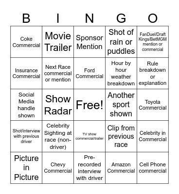 Daytona Day Bingo! Bingo Card