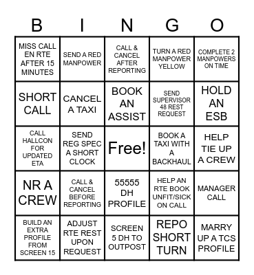 CREW MANAGEMENT Bingo Card
