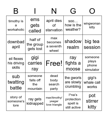 Gworls Hiking Day Bingo Card