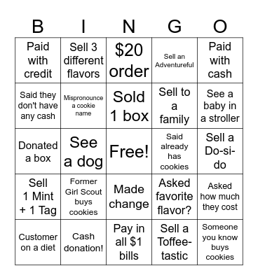 Cookie Booth Bingo Card