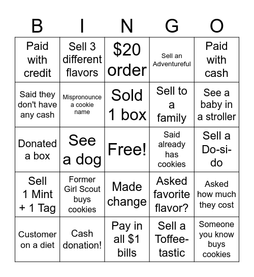 Cookie Booth Bingo Card