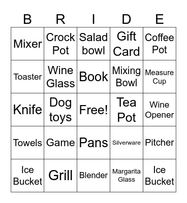 Bridal Shower Bingo Card
