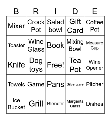 Bridal Shower Bingo Card