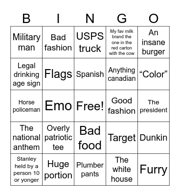 God bless America 🇺🇸 Bingo Card