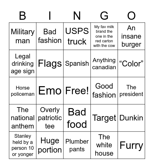 God bless America 🇺🇸 Bingo Card