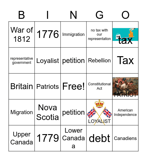 Unit 5 Becoming Canada Chapter 6 SECRET DEBATE GAME Bingo Card