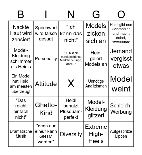 GNTM Bullshit 2023 Bingo Card