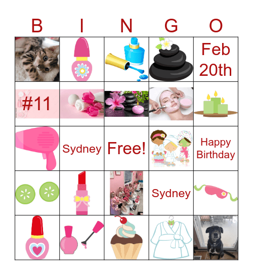 Spa Party Bingo Card