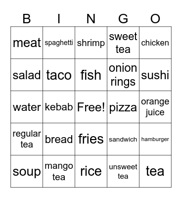 ESL Food 1 Bingo Card