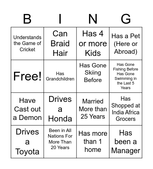 Ministry Fair 2024 Bingo Card
