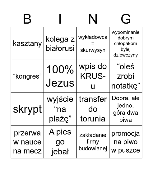 Bingo Tkanki Bingo Card