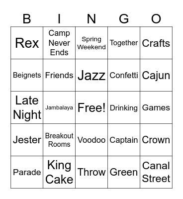 Last Minute Mardi Gras Horizon Spring Weekend 24 Bingo Card