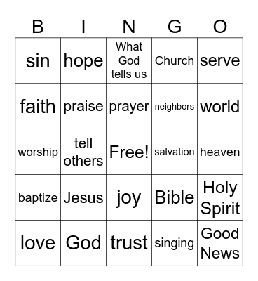Church Service Bingo Card