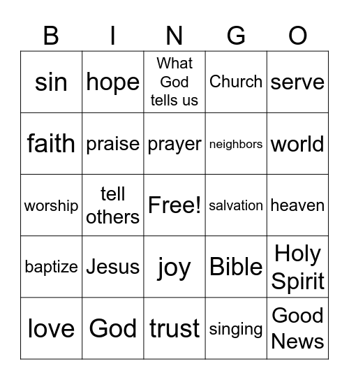 Church Service Bingo Card